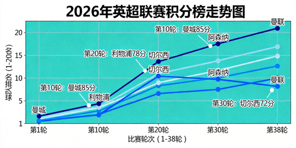 2026年英超联赛积分榜走势图，展示各球队排名变化